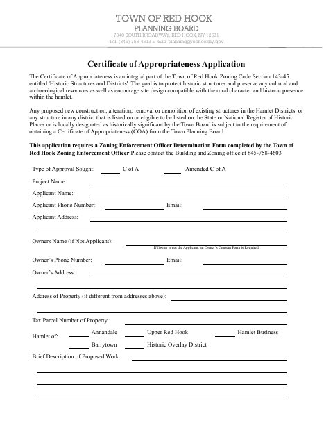 First page of the Certificate of Appropriateness Application