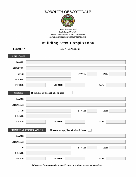 First page of the Building Permit Application