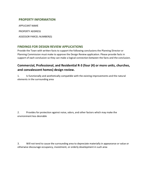 First page of the Findings for Design Review Applications
