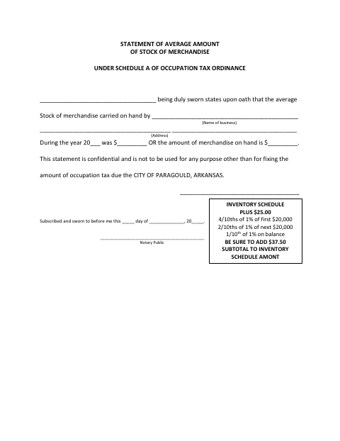 First page of the Statement of Average Amount of Stock of Merchandise