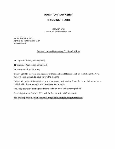 First page of the Planning Board Application