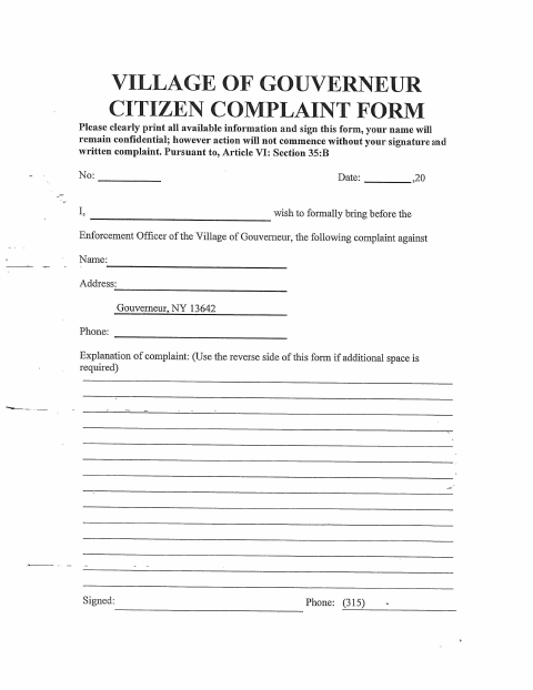 First page of the Citizen Complaint Form
