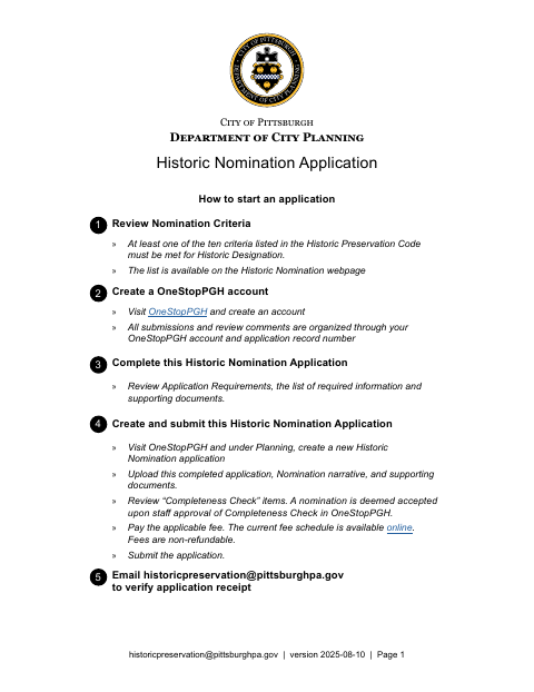 First page of the Historic Nomination Application
