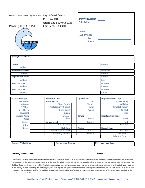 First page of the Building Permit Application