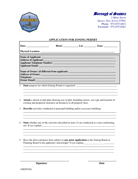 First page of the Application for Zoning Permit