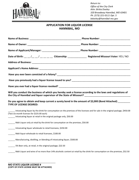 First page of the Liquor License Application