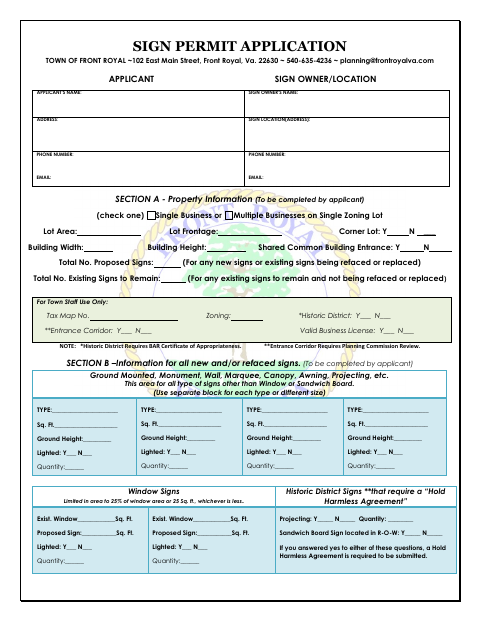 First page of the Sign Permit Application