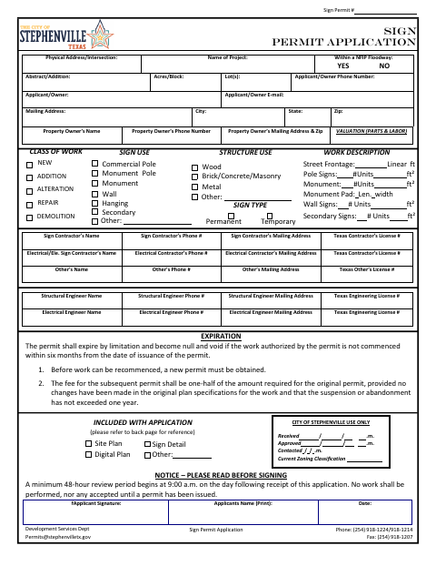 First page of the Sign Permit Application