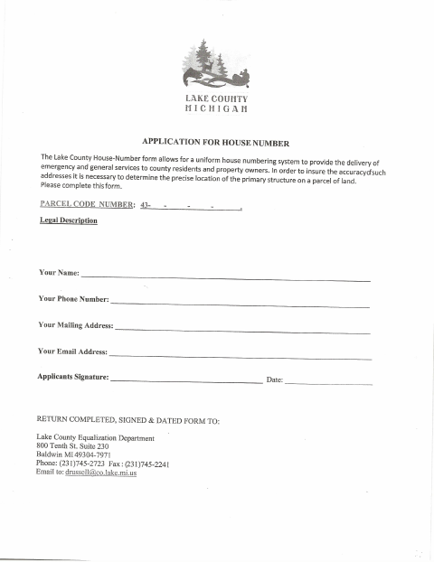 First page of the Application for House Number