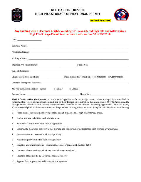 First page of the High Pile Storage Operational Permit