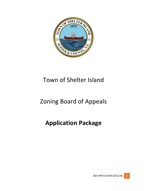 First page of the Zoning Board of Appeals Application Package