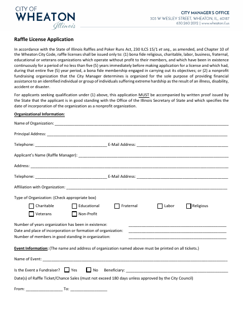 First page of the Raffle License Application Form