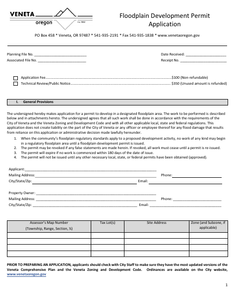 First page of the Floodplain Development Permit Application