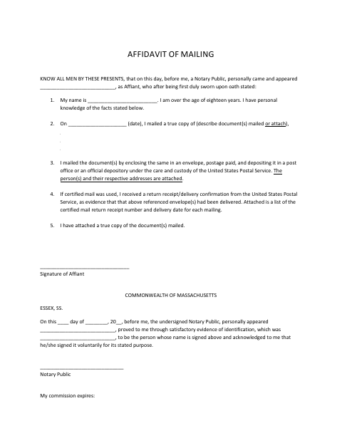 First page of the Affidavit of Mailing