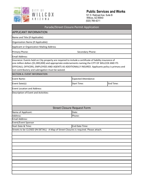 First page of the Parade/Street Closure Permit Application