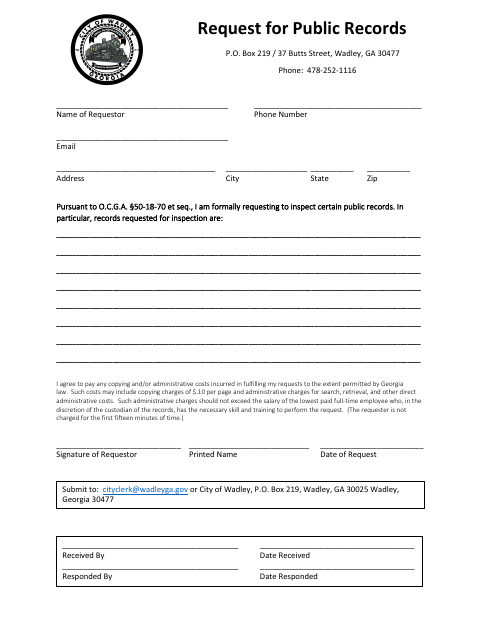 First page of the Request for Public Records