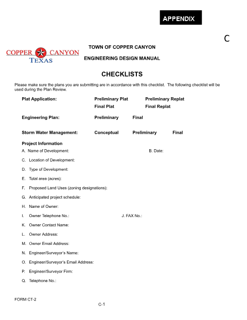 First page of the Engineering Design Manual Checklists