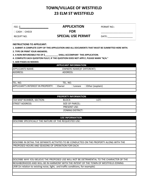 First page of the Special Use Permit Application