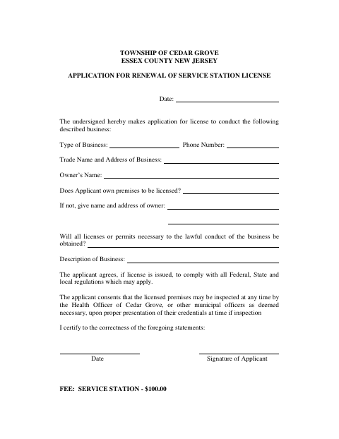 First page of the Application for Renewal of Service Station License