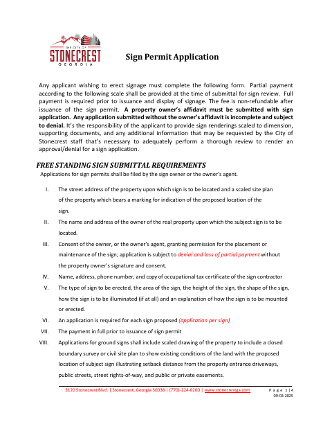 First page of the Sign Permit Application