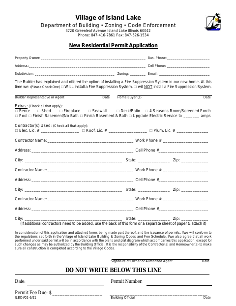 First page of the New Residential Permit Application
