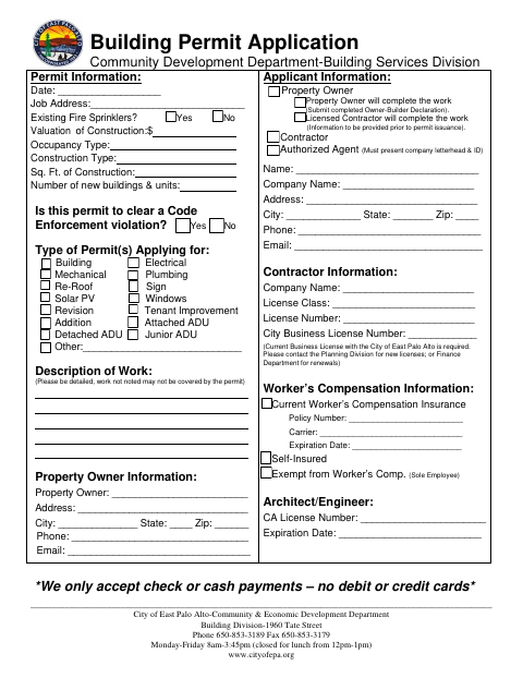 First page of the Building Permit Application