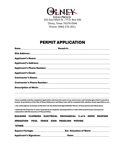 First page of the Permit Application