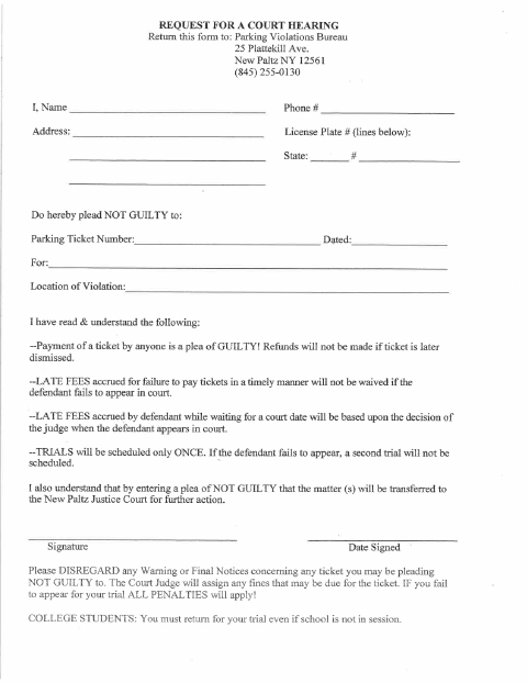 First page of the Request for Court Hearing