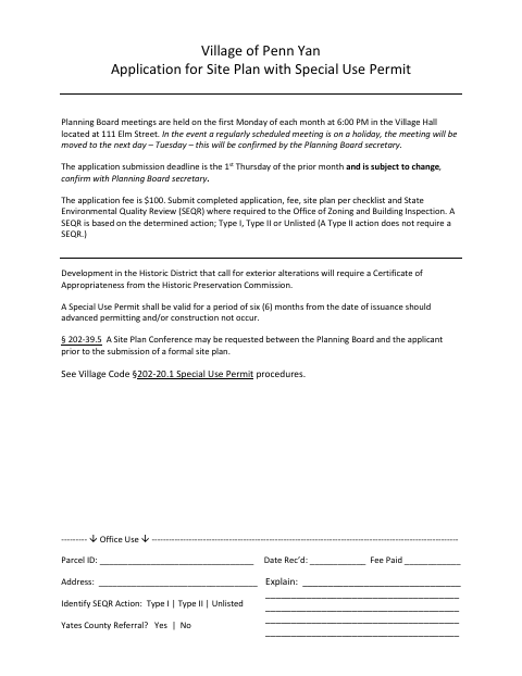 First page of the Application for Site Plan With Special Use Permit
