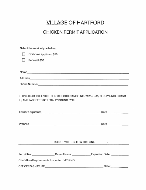 First page of the Chicken Permit Application
