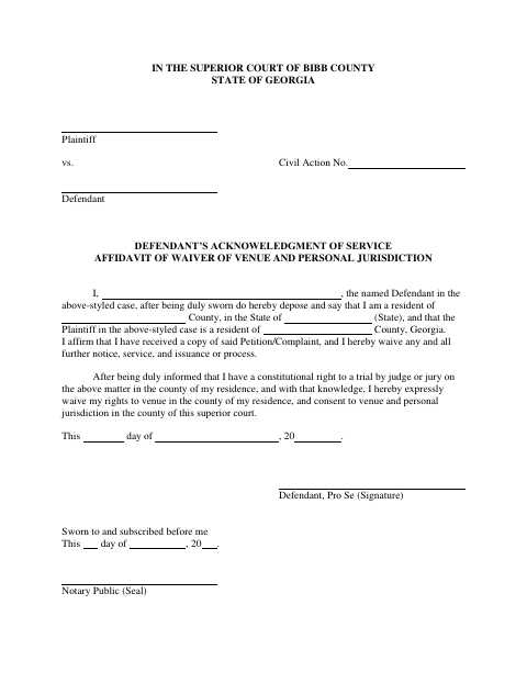 First page of the Defendant’s Acknowledgment of Service and Waiver Affidavit