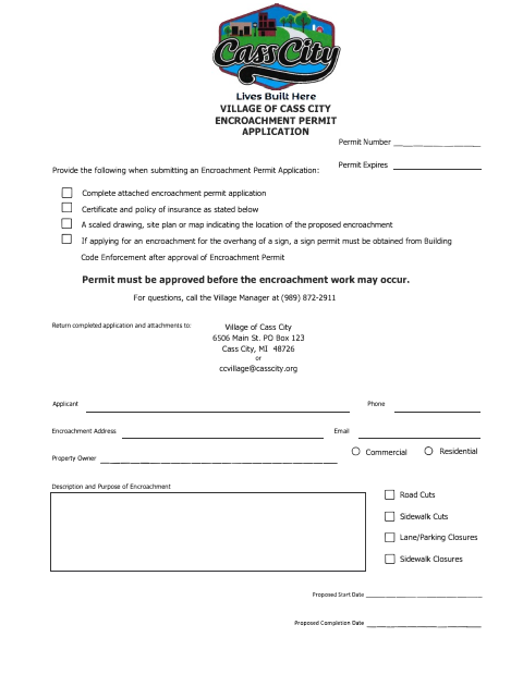 First page of the Encroachment Permit Application