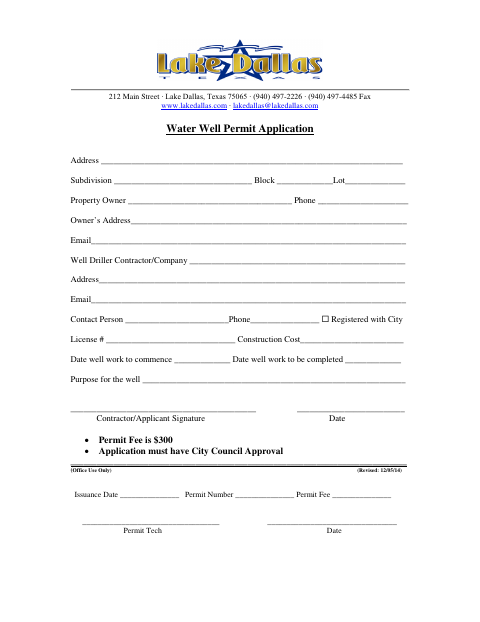 First page of the Water Well Permit Application