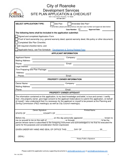 First page of the Site Plan Application & Checklist