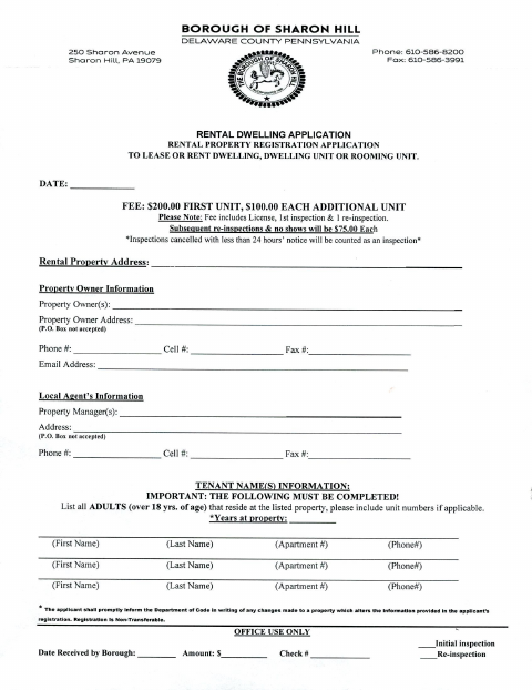 First page of the Rental License Application
