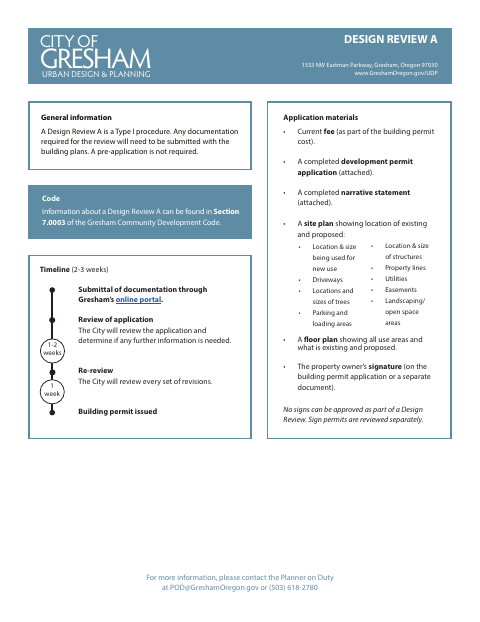 First page of the Design Review A Application