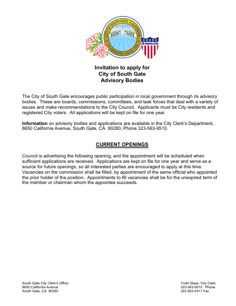 First page of the Application for Appointment to Advisory Bodies