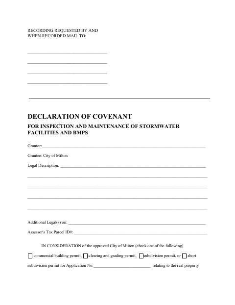 First page of the Declaration of Covenant for Stormwater Facilities