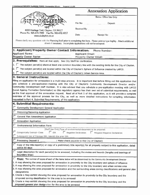 First page of the Annexation Application
