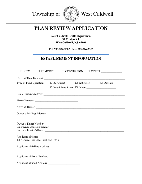 First page of the Plan Review Application