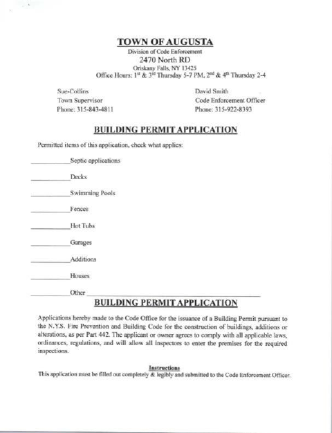 First page of the Building Permit Application