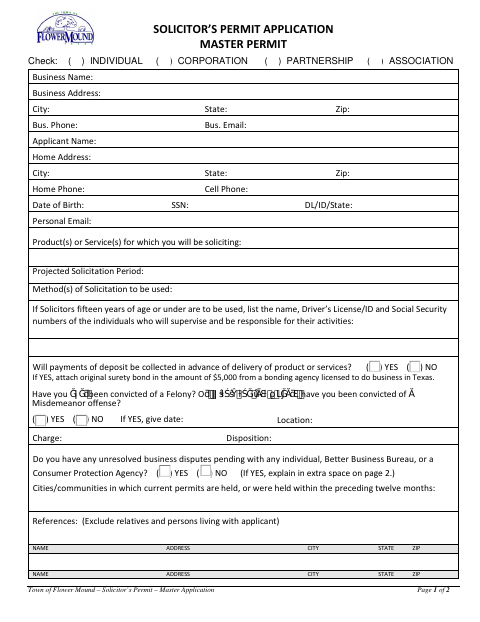 First page of the Solicitor’s Permit Master Application