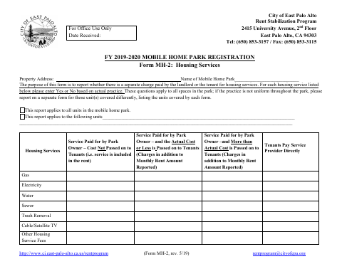 First page of the Mobile Home Park Housing Services Registration Form MH-2