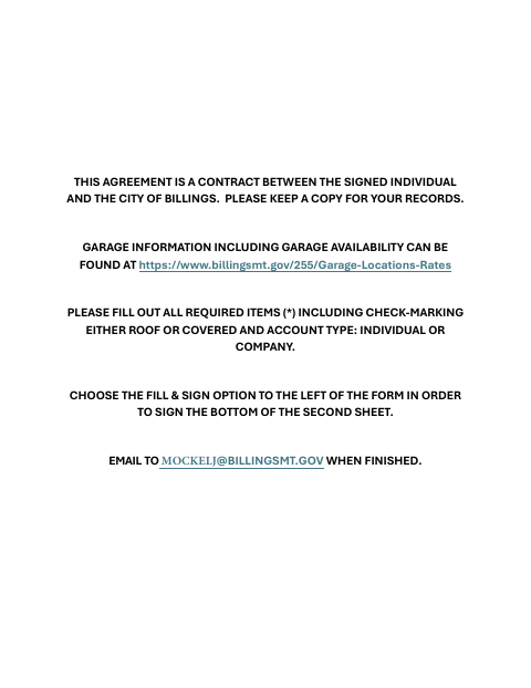 First page of the Monthly Parking Agreement