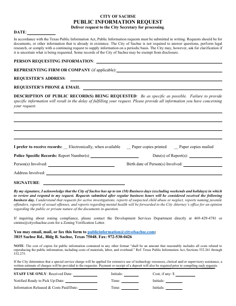 First page of the Public Information Request