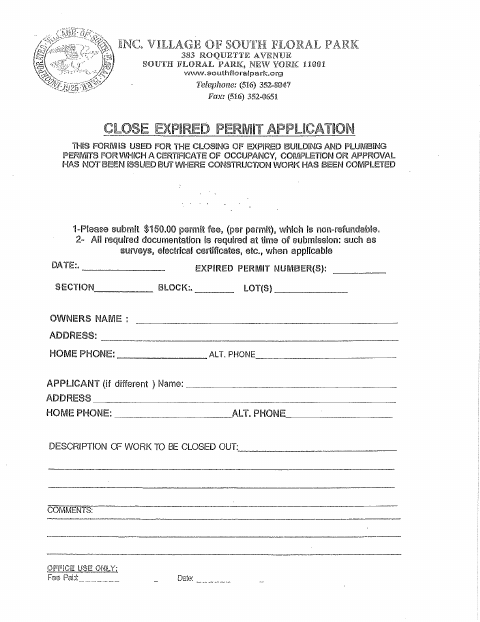 First page of the Close Expired Permit Application