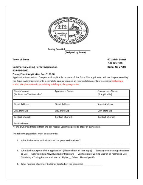 First page of the Commercial Zoning Permit Application
