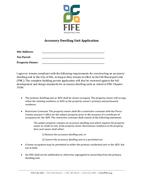 First page of the Accessory Dwelling Unit Application