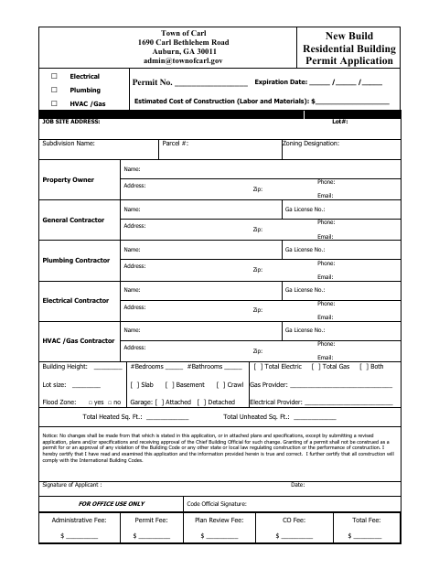 First page of the Residential Building Permit Application
