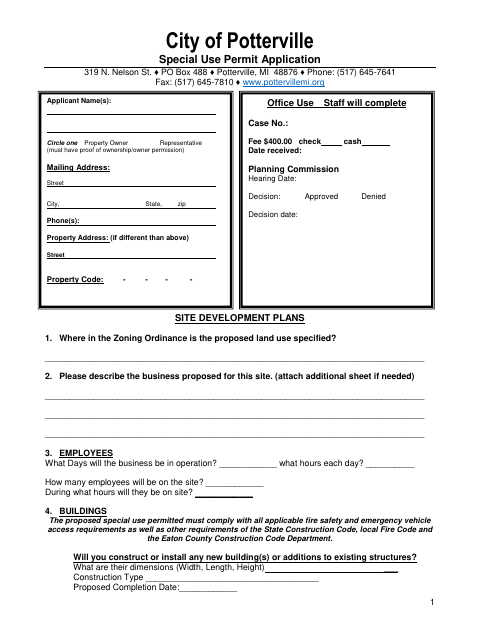 First page of the Special Use Permit Application